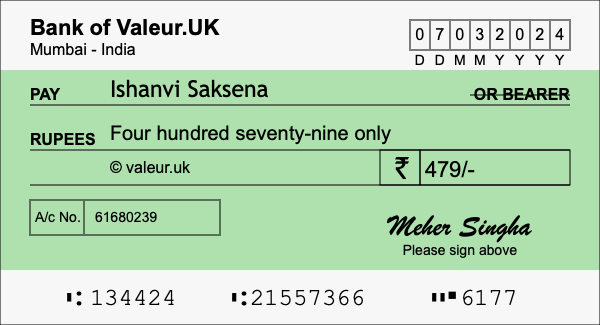 How to write a cheque for 479 rupees
