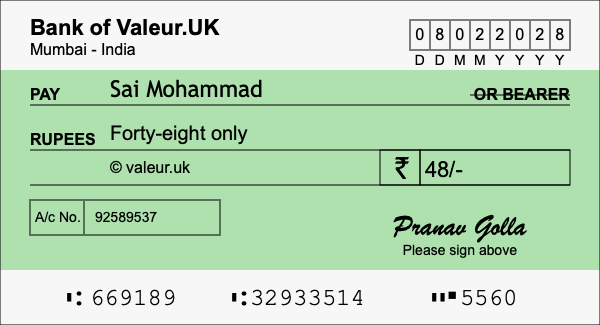 How to write a cheque for 48 rupees