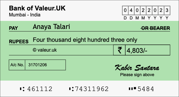 How to write a cheque for 4,803 rupees How to write a cheque for 4,803 rupees