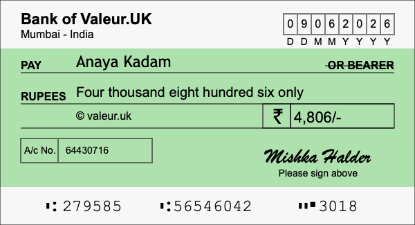 How to write a cheque for 4,806 rupees How to write a cheque for 4,806 rupees