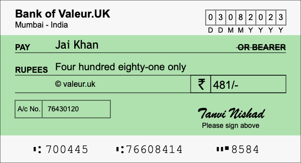 How to write a cheque for 481 rupees How to write a cheque for 481 rupees