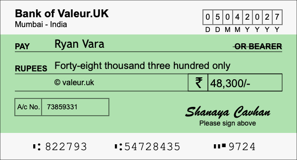 How to write a cheque for 48,300 rupees How to write a cheque for 48,300 rupees