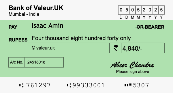 How to write a cheque for 4,840 rupees How to write a cheque for 4,840 rupees
