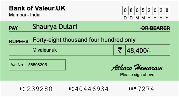 How to write a cheque for 48,400 rupees