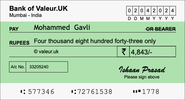 How to write a cheque for 4,843 rupees How to write a cheque for 4,843 rupees