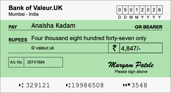 How to write a cheque for 4,847 rupees