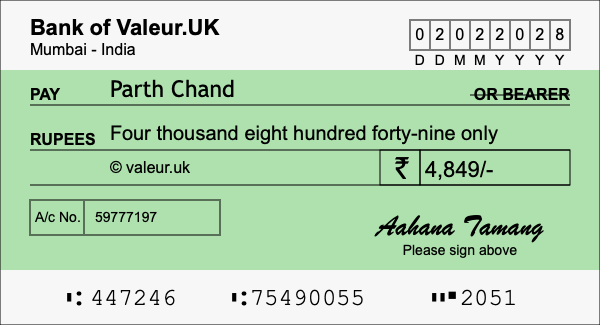 How to write a cheque for 4,849 rupees How to write a cheque for 4,849 rupees
