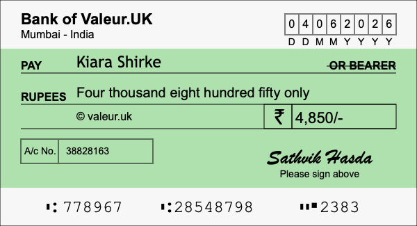 How to write a cheque for 4,850 rupees How to write a cheque for 4,850 rupees