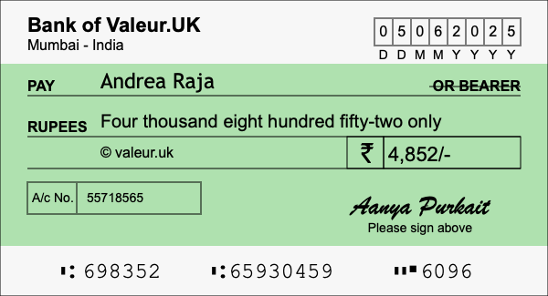 How to write a cheque for 4,852 rupees How to write a cheque for 4,852 rupees