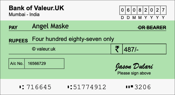 How to write a cheque for 487 rupees