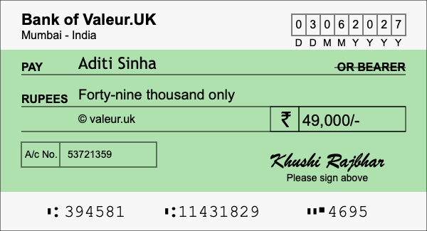 How to write a cheque for 49,000 rupees