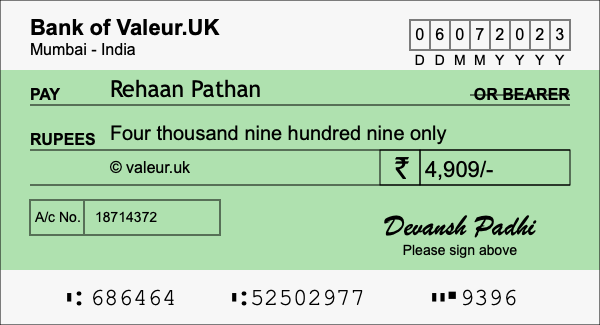 How to write a cheque for 4,909 rupees How to write a cheque for 4,909 rupees