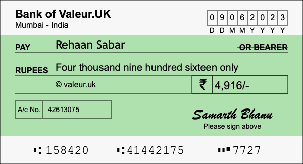 How to write a cheque for 4,916 rupees How to write a cheque for 4,916 rupees