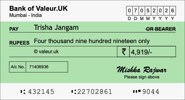 How to write a cheque for 4,919 rupees How to write a cheque for 4,919 rupees