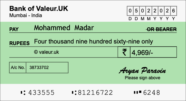 How to write a cheque for 4,969 rupees How to write a cheque for 4,969 rupees