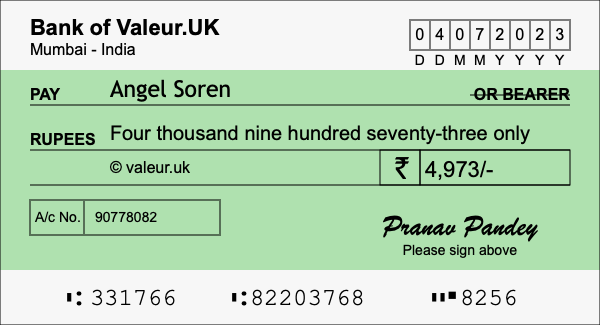 How to write a cheque for 4,973 rupees How to write a cheque for 4,973 rupees