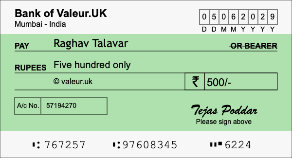 How to write a cheque for 500 rupees