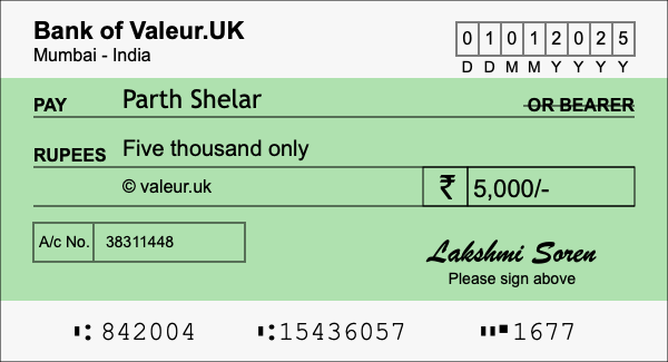 How to write a cheque for 5,000 rupees