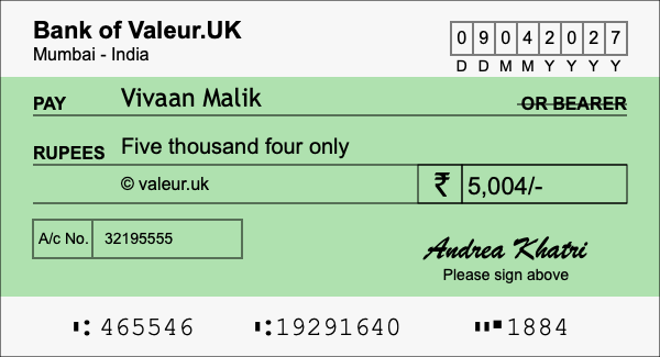 How to write a cheque for 5,004 rupees