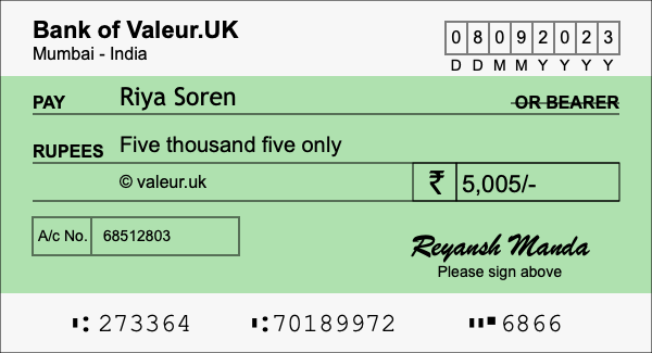 How to write a cheque for 5,005 rupees