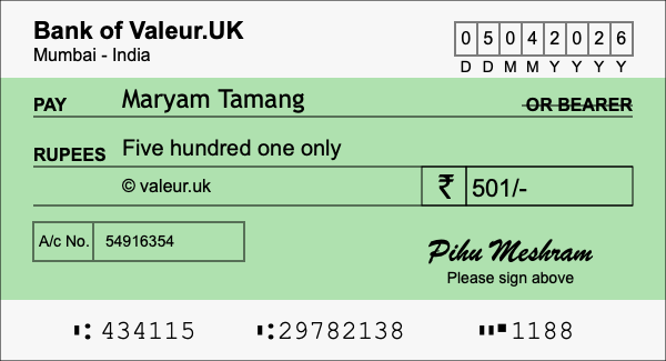 How to write a cheque for 501 rupees