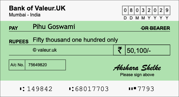 How to write a cheque for 50,100 rupees