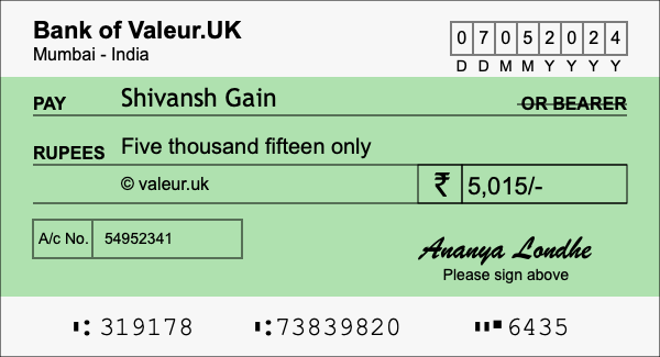 How to write a cheque for 5,015 rupees