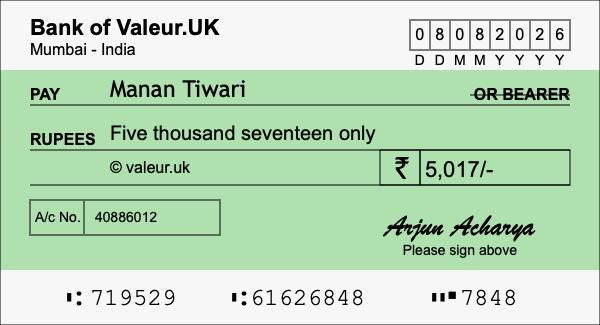 How to write a cheque for 5,017 rupees