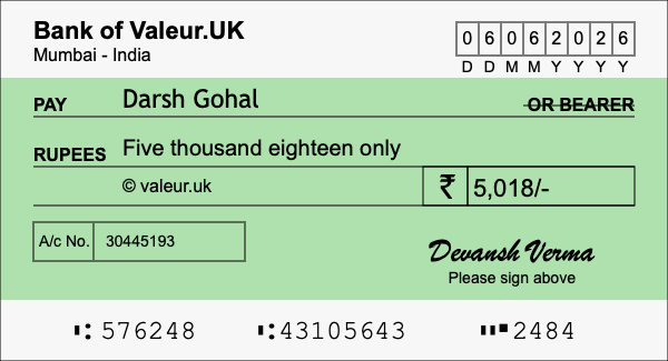 How to write a cheque for 5,018 rupees