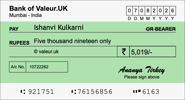 How to write a cheque for 5,019 rupees