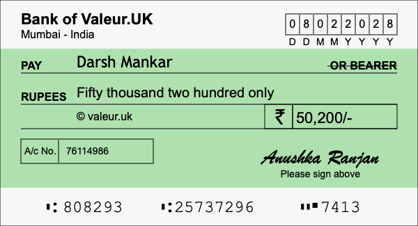 How to write a cheque for 50,200 rupees