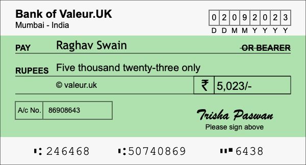 How to write a cheque for 5,023 rupees