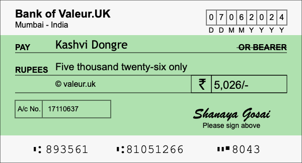 How to write a cheque for 5,026 rupees