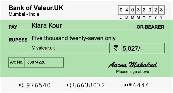 How to write a cheque for 5,027 rupees