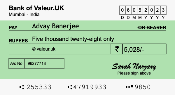 How to write a cheque for 5,028 rupees