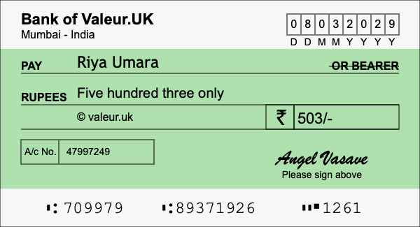 How to write a cheque for 503 rupees