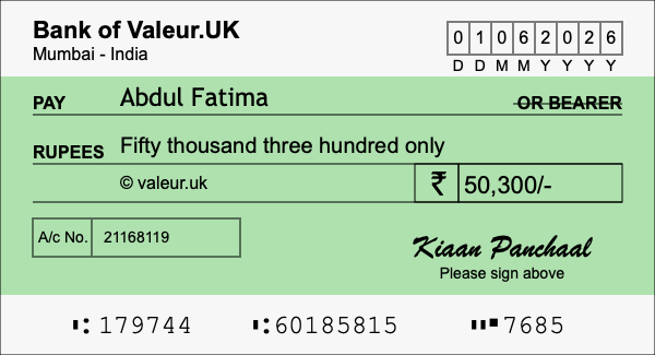 How to write a cheque for 50,300 rupees