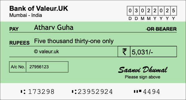 How to write a cheque for 5,031 rupees