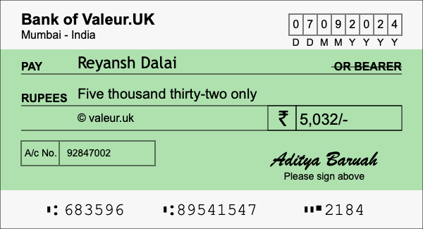 How to write a cheque for 5,032 rupees