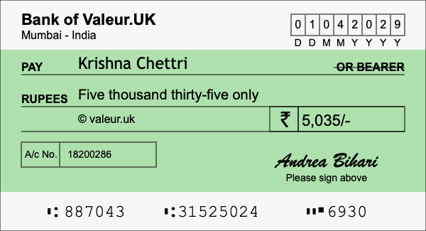 How to write a cheque for 5,035 rupees