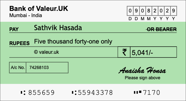 How to write a cheque for 5,041 rupees