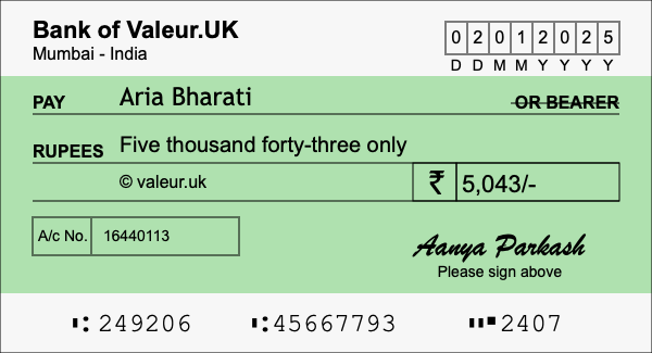 How to write a cheque for 5,043 rupees