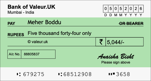 How to write a cheque for 5,044 rupees