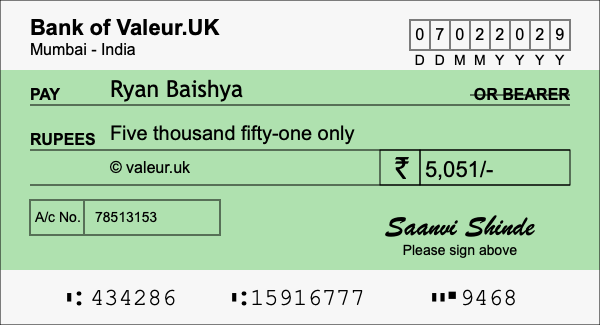 How to write a cheque for 5,051 rupees