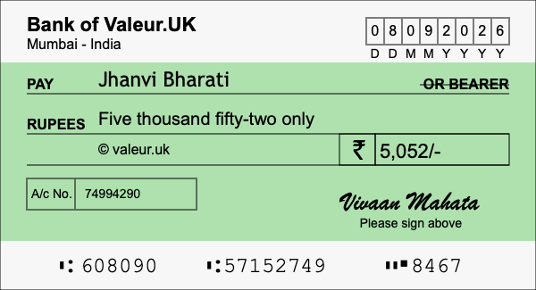 How to write a cheque for 5,052 rupees