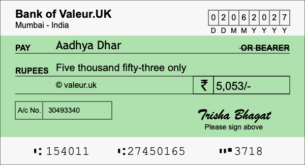 How to write a cheque for 5,053 rupees