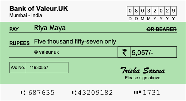 How to write a cheque for 5,057 rupees