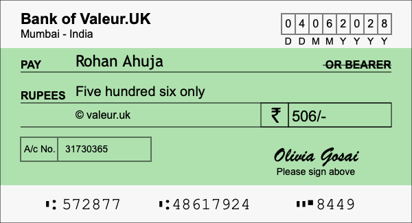 How to write a cheque for 506 rupees