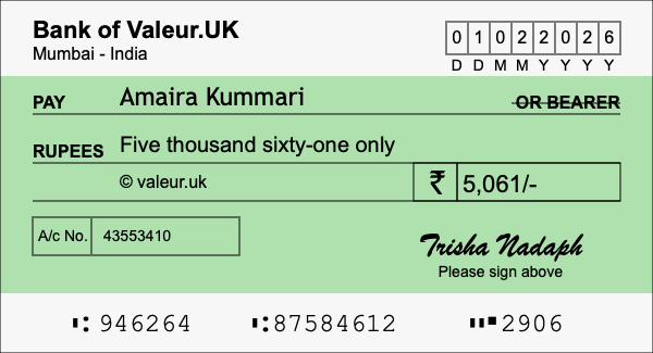 How to write a cheque for 5,061 rupees