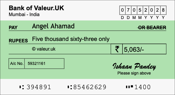 How to write a cheque for 5,063 rupees